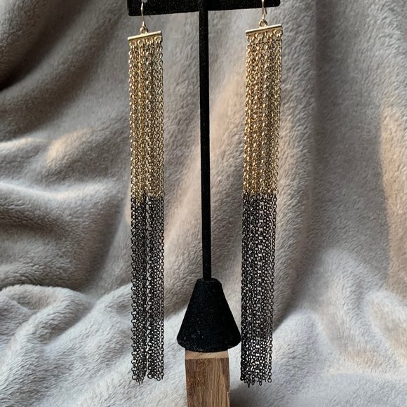 Two Toned Long Multi Chain Drop Earrings - Picture 5 of 11